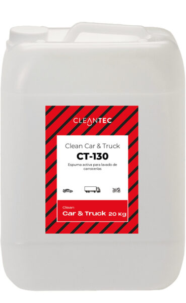 CLEAN CAR&TRUCK CT-130 es una espuma activa de alto poder desincrustante, formulada para sistemas de lavado automático de vehículos. Su espuma densa y adherente cubre la superficie del vehículo, aflojando eficazmente la suciedad, grasa y residuos contaminantes sin dañar la pintura ni los acabados. Optimiza la limpieza previa al cepillado, mejora el resultado final y aporta un efecto visual profesional. Especialmente indicada para túneles de lavado, centros de autoservicio y flotas. Venta exclusiva para profesionales. Producto de uso profesional, no apto para uso doméstico.