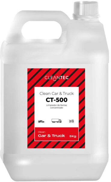 CLEAN CAR&TRUCK CT-500 es un limpiador concentrado de llantas especialmente formulado para eliminar residuos de polvo de freno, grasa y suciedad adherida en todo tipo de llantas metálicas. Su acción potente disuelve la suciedad más difícil sin dañar el acabado ni los componentes. Proporciona una limpieza rápida, segura y eficaz, devolviendo el brillo original a las llantas. Ideal para centros de lavado, talleres y profesionales del automovilismo. Venta exclusiva para profesionales. Producto de uso profesional, no apto para uso doméstico.