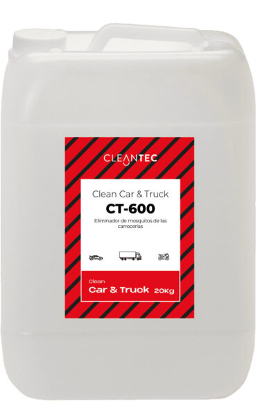 CLEAN CAR&TRUCK CT-600 es un eliminador de insectos especialmente diseñado para disolver y retirar eficazmente restos de mosquitos, insectos y suciedad orgánica adherida a carrocerías, cristales y retrovisores. Su fórmula profesional actúa rápidamente sin dañar pinturas, barnices ni superficies delicadas. Ideal para vehículos de uso intensivo, flotas, estaciones de servicio y centros de lavado. Facilita el lavado posterior y mejora el acabado final del vehículo. Venta exclusiva para profesionales. Producto de uso profesional, no apto para uso doméstico.