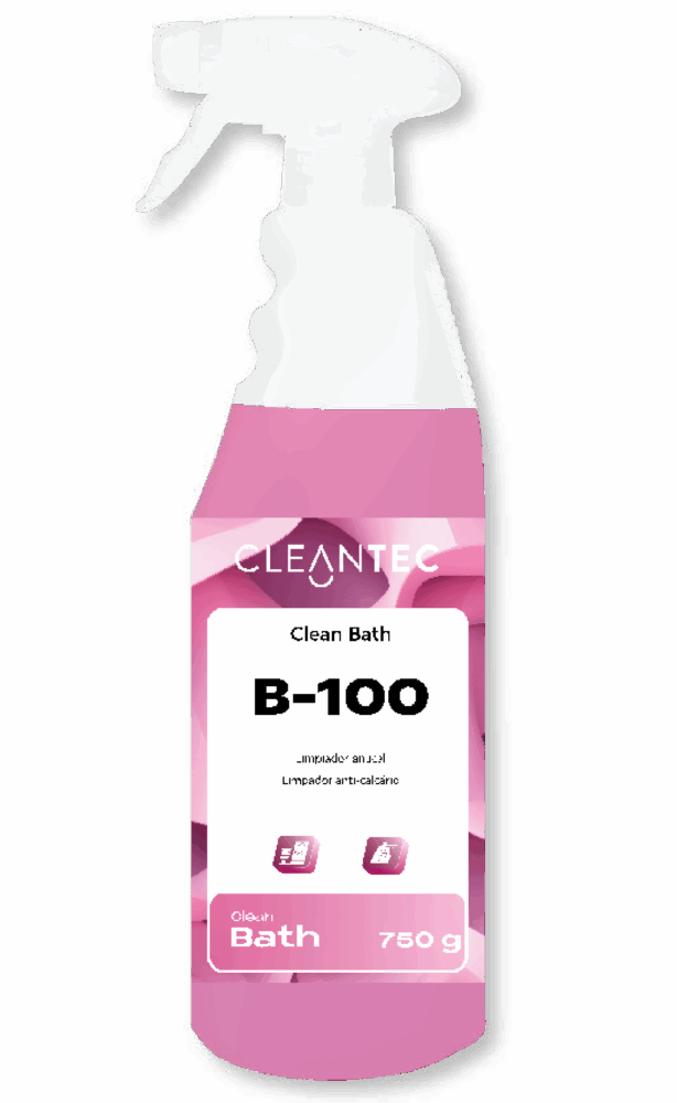 CLEAN BATH B-100 es un limpiador antical de uso profesional, diseñado para la limpieza diaria de baños, mamparas, griferías y otras superficies expuestas a la humedad y acumulación de cal. Su fórmula especializada actúa de forma rápida y eficaz, eliminando restos de cal y jabón sin dañar los materiales tratados. Ideal para mantener los espacios brillantes, limpios y libres de marcas. Aporta un acabado reluciente y fresco, adecuado para entornos exigentes que requieren una higiene constante. Venta exclusiva para profesionales. Producto de uso profesional, no apto para uso doméstico.