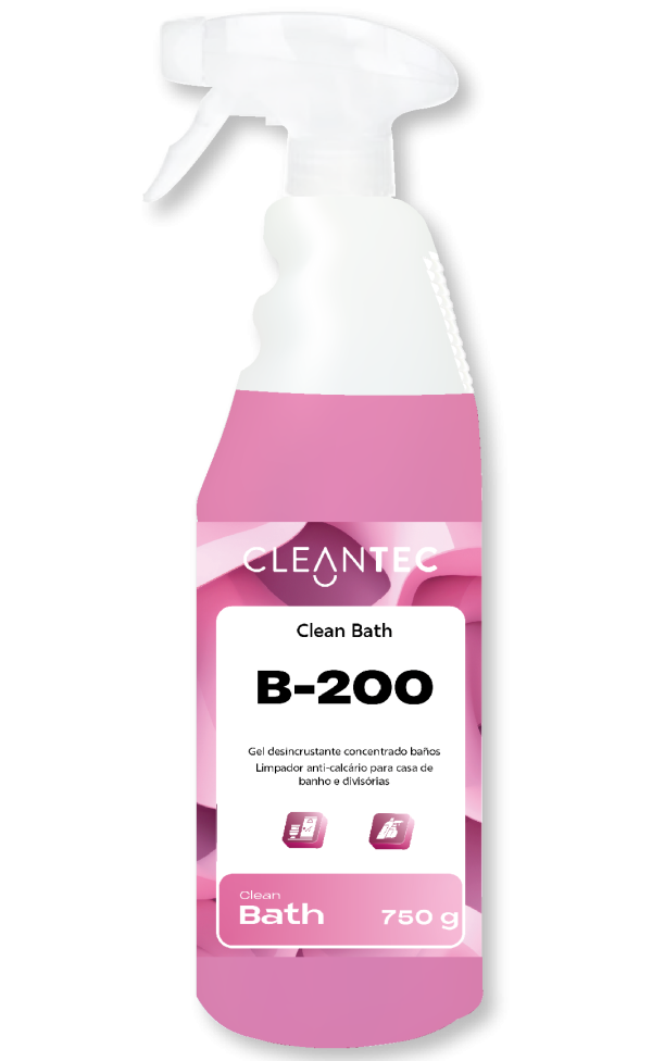 CLEAN DESCALER B-200 es un gel desincrustante concentrado especialmente formulado para la limpieza profunda de baños. Su alta eficacia elimina eficazmente los residuos de cal, sarro y suciedad en sanitarios, grifería, duchas y azulejos. Gracias a su textura en gel, se adhiere fácilmente a las superficies verticales, permitiendo una acción prolongada y resultados visibles desde la primera aplicación. Apto para entornos profesionales donde se requiere una higiene impecable y constante. Venta exclusiva para profesionales. Producto de uso profesional, no apto para uso doméstico.