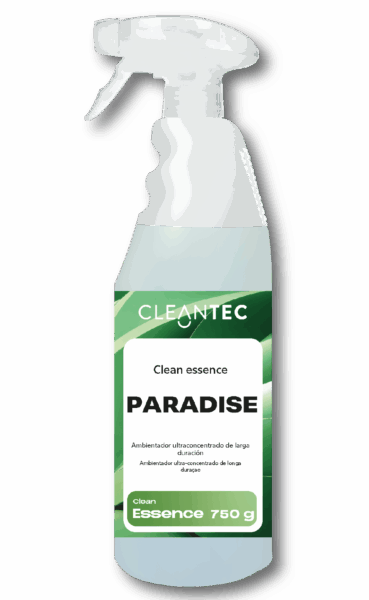 CLEAN ESSENCE PARADISE es un ambientador profesional de larga duración que aporta una fragancia exótica, suave y refrescante a cualquier espacio cerrado. Su fórmula concentrada está diseñada para neutralizar olores persistentes, creando un ambiente agradable y duradero. Ideal para el tratamiento final en vehículos, oficinas, espacios comerciales y zonas comunes. Proporciona una sensación de frescura continua con solo una pequeña aplicación. Venta exclusiva para profesionales. Producto de uso profesional, no apto para uso doméstico.