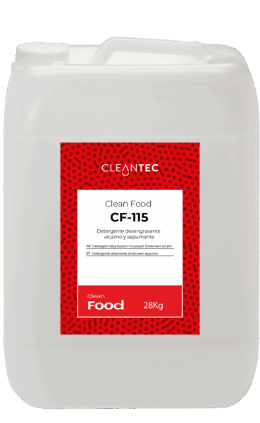 CLEAN FOOD CF-115 es un detergente desengrasante espumante de alta alcalinidad, formulado para la eliminación intensiva de grasa, residuos orgánicos y suciedad incrustada en entornos industriales. Su espuma densa y adherente permite una acción prolongada sobre superficies verticales, equipos, suelos y paredes, garantizando una limpieza profunda incluso en zonas de difícil acceso. Ideal para industrias alimentarias, mataderos, cocinas industriales y obradores. Venta exclusiva para profesionales. Producto de uso profesional, no apto para uso doméstico.