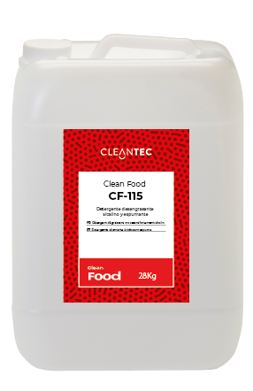 CLEAN FOOD CF-115 es un detergente desengrasante espumante de alta alcalinidad, formulado para la eliminación intensiva de grasa, residuos orgánicos y suciedad incrustada en entornos industriales. Su espuma densa y adherente permite una acción prolongada sobre superficies verticales, equipos, suelos y paredes, garantizando una limpieza profunda incluso en zonas de difícil acceso. Ideal para industrias alimentarias, mataderos, cocinas industriales y obradores. Venta exclusiva para profesionales. Producto de uso profesional, no apto para uso doméstico.