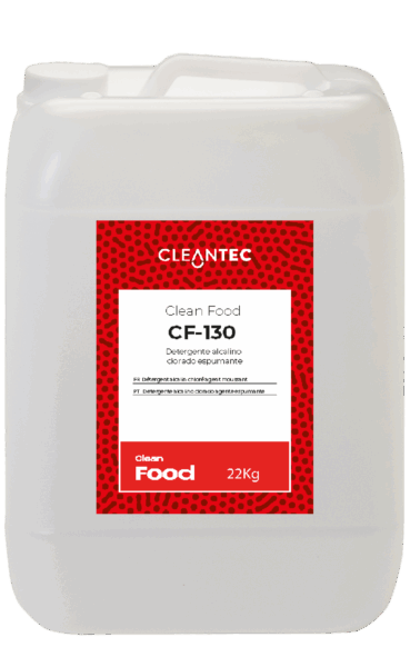 CLEAN FOOD CF-130 es un detergente desengrasante espumante, fuertemente alcalino y con cloro activo, formulado para una limpieza profunda y desinfección simultánea en entornos alimentarios. Su espuma densa y estable asegura un contacto prolongado en superficies verticales y zonas difíciles, eliminando eficazmente grasas, restos orgánicos, proteínas y microorganismos. Ideal para cocinas industriales, mataderos, líneas de procesado y zonas de alto nivel higiénico-sanitario. Venta exclusiva para profesionales. Producto de uso profesional, no apto para uso doméstico.