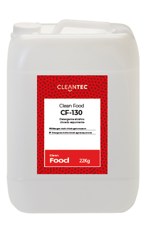 CLEAN FOOD CF-130 es un detergente desengrasante espumante, fuertemente alcalino y con cloro activo, formulado para una limpieza profunda y desinfección simultánea en entornos alimentarios. Su espuma densa y estable asegura un contacto prolongado en superficies verticales y zonas difíciles, eliminando eficazmente grasas, restos orgánicos, proteínas y microorganismos. Ideal para cocinas industriales, mataderos, líneas de procesado y zonas de alto nivel higiénico-sanitario. Venta exclusiva para profesionales. Producto de uso profesional, no apto para uso doméstico.