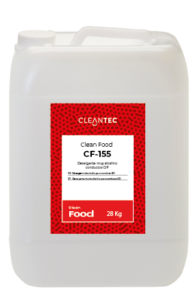 CLEAN FOOD CF-155 es un detergente muy alcalino de alto rendimiento, diseñado específicamente para sistemas de limpieza CIP (Cleaning In Place) en la industria alimentaria. Su potente fórmula elimina eficazmente grasas, proteínas y residuos orgánicos incrustados en conductos, tuberías, intercambiadores de calor y tanques de proceso, garantizando una higiene completa sin necesidad de desmontar los equipos. Compatible con aguas de diferentes durezas y formulado para uso continuo en instalaciones automatizadas. Venta exclusiva para profesionales. Producto de uso profesional, no apto para uso doméstico.