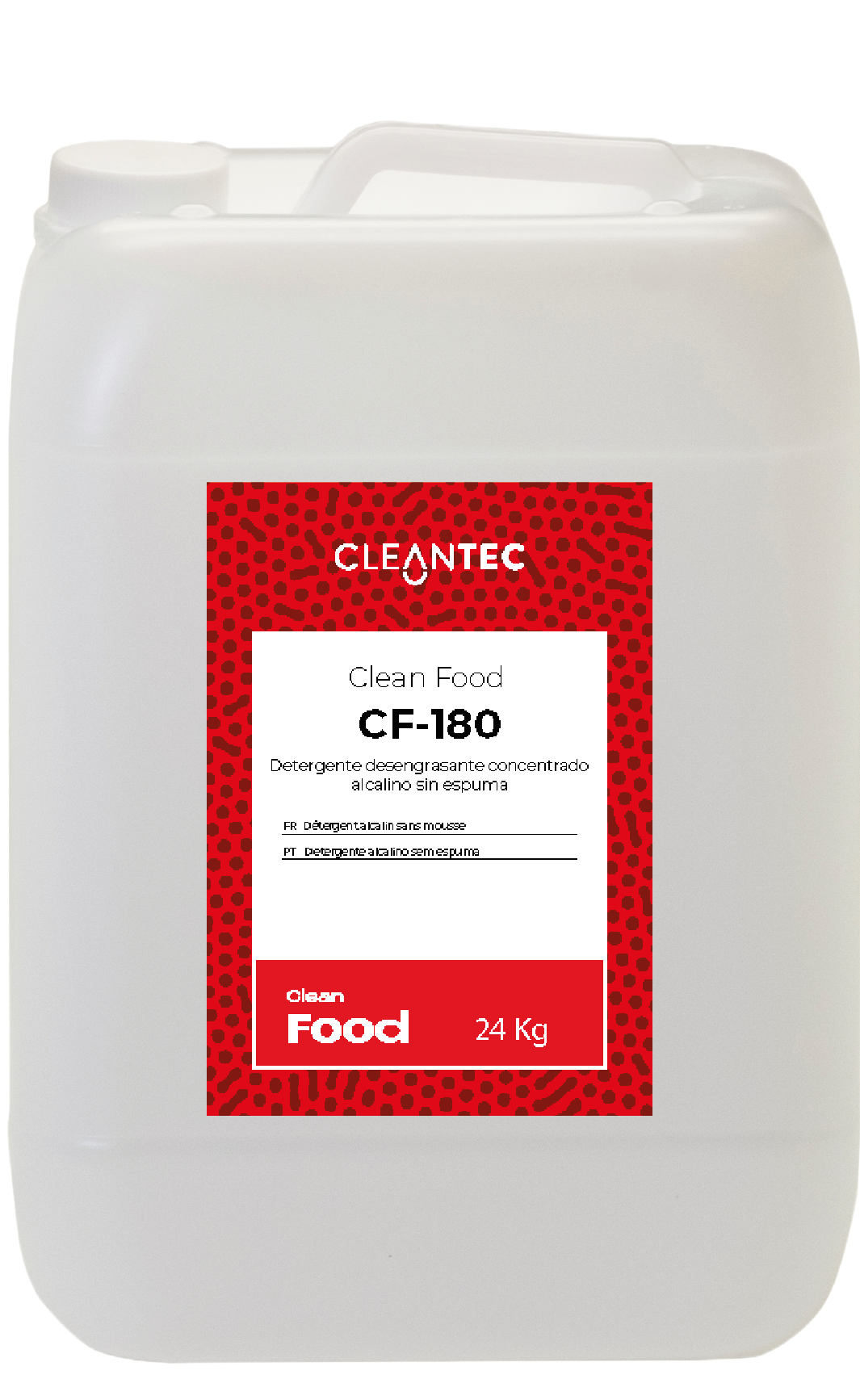CLEAN FOOD CF-180 es un detergente alcalino de color rojo intenso, formulado especialmente para sistemas de lavado automático en entornos de la industria alimentaria. Su alto poder desengrasante elimina eficazmente residuos orgánicos, grasas y restos de proteína en maquinaria, cintas transportadoras, paredes y suelos. Su coloración permite un control visual del producto durante la aplicación, asegurando una cobertura total. Ideal para planes de limpieza y desinfección exigentes. Venta exclusiva para profesionales. Producto de uso profesional, no apto para uso doméstico.