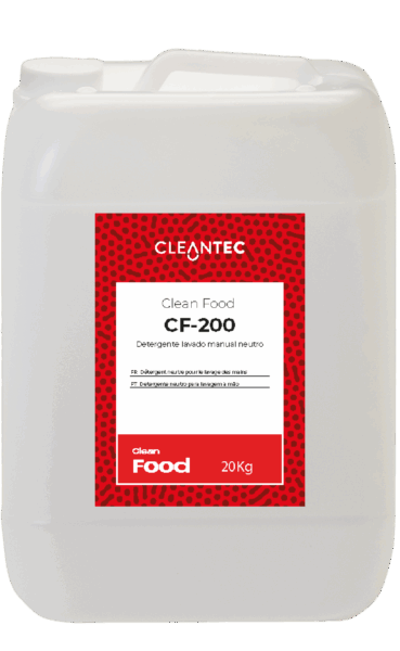 CLEAN FOOD CF-200 es un detergente neutro especialmente formulado para el lavado manual de utensilios, menaje y superficies en la industria alimentaria. Su fórmula equilibrada garantiza una limpieza eficaz sin dañar materiales delicados como aluminio, plástico o acero inoxidable. Produce una espuma estable y fácil de enjuagar, eliminando grasa ligera, restos orgánicos y suciedad común con total seguridad. Ideal para cocinas industriales, obradores, restaurantes y áreas de preparación de alimentos. Venta exclusiva para profesionales. Producto de uso profesional, no apto para uso doméstico.