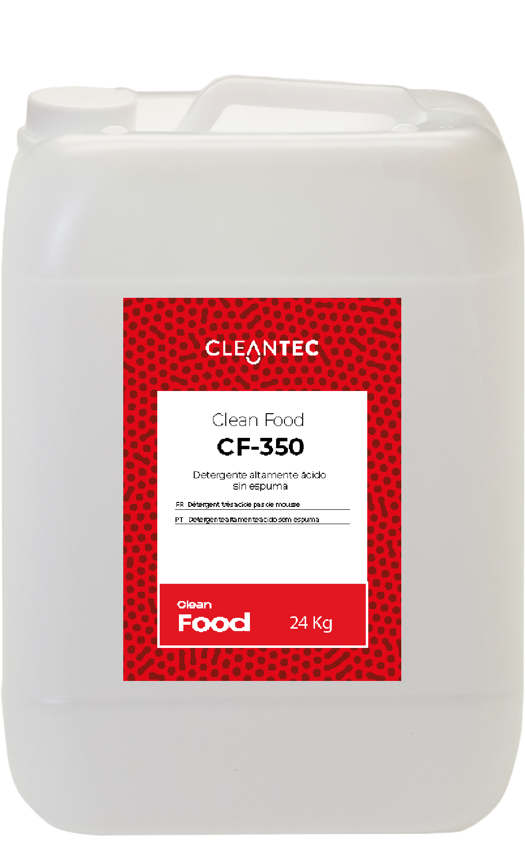 CLEAN FOOD CF-350 es un detergente altamente ácido y sin formación de espuma, desarrollado para la eliminación eficaz de incrustaciones calcáreas, óxidos y residuos minerales en superficies de la industria alimentaria. Su fórmula profesional garantiza una limpieza profunda sin generar espuma, lo que lo hace ideal para circuitos CIP, superficies verticales, depósitos, y maquinaria de acero inoxidable. Especialmente recomendado para procesos de limpieza donde se requiere una acción desincrustante potente sin interferencias visuales. Venta exclusiva para profesionales. Producto de uso profesional, no apto para uso doméstico.