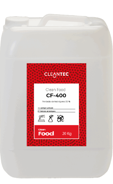 CLEAN FOOD CF-400 es una solución estabilizada de peróxido de hidrógeno, utilizada como agente oxidante y desinfectante en procesos de limpieza e higienización dentro de la industria alimentaria. Actúa eficazmente contra bacterias, hongos, virus y esporas, siendo ideal para sistemas CIP, limpieza de circuitos, superficies de contacto alimentario y ambientes controlados. Su poder oxidante garantiza una acción desinfectante sin dejar residuos tóxicos. Compatible con protocolos APPCC. Venta exclusiva para profesionales. Producto de uso profesional, no apto para uso doméstico.