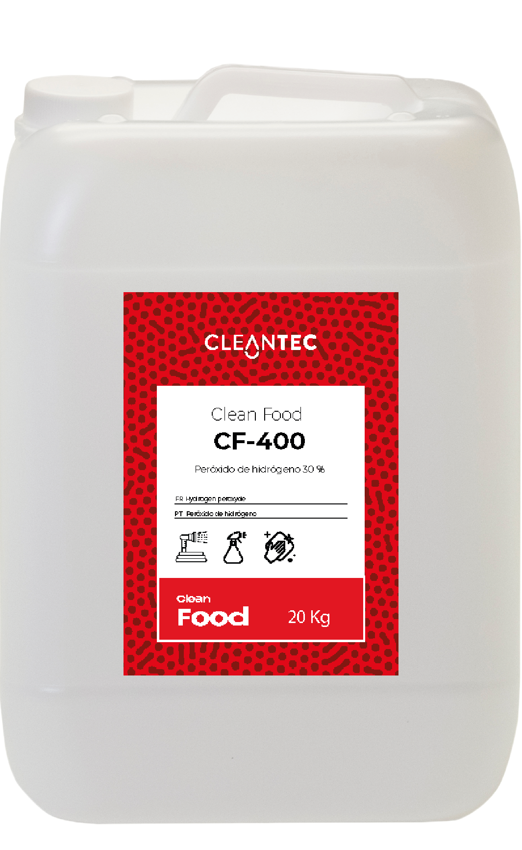 CLEAN FOOD CF-400 es una solución estabilizada de peróxido de hidrógeno, utilizada como agente oxidante y desinfectante en procesos de limpieza e higienización dentro de la industria alimentaria. Actúa eficazmente contra bacterias, hongos, virus y esporas, siendo ideal para sistemas CIP, limpieza de circuitos, superficies de contacto alimentario y ambientes controlados. Su poder oxidante garantiza una acción desinfectante sin dejar residuos tóxicos. Compatible con protocolos APPCC. Venta exclusiva para profesionales. Producto de uso profesional, no apto para uso doméstico.