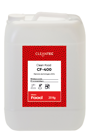 CLEAN FOOD CF-400 es una solución estabilizada de peróxido de hidrógeno, utilizada como agente oxidante y desinfectante en procesos de limpieza e higienización dentro de la industria alimentaria. Actúa eficazmente contra bacterias, hongos, virus y esporas, siendo ideal para sistemas CIP, limpieza de circuitos, superficies de contacto alimentario y ambientes controlados. Su poder oxidante garantiza una acción desinfectante sin dejar residuos tóxicos. Compatible con protocolos APPCC. Venta exclusiva para profesionales. Producto de uso profesional, no apto para uso doméstico.