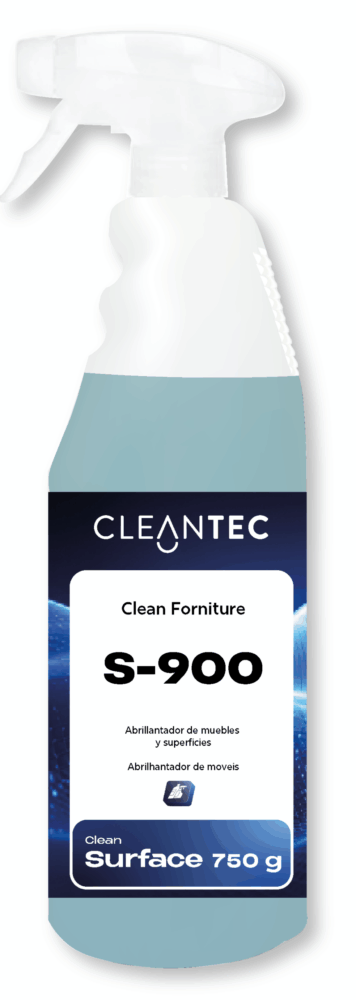 CLEAN FORNITURE S-900 es un abrillantador profesional para muebles y superficies de madera, fórmica, laminados y barnices sintéticos, formulado para realzar el brillo, proteger y repeler el polvo. Su aplicación deja una película protectora no grasa que resalta el color natural y proporciona un acabado uniforme, sedoso y duradero. Ideal para oficinas, salas de reuniones, hoteles, tiendas, mobiliario institucional y entornos que requieran una presentación impecable. Recomendado para uso profesional en mantenimiento diario o detallado. Venta exclusiva para profesionales. Producto de uso profesional, no apto para uso doméstico.