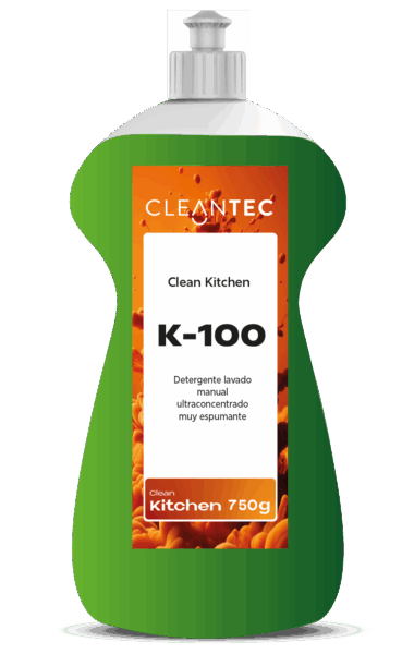 CLEAN KITCHEN DISHES K-100 es un detergente concentrado para lavado manual de vajilla, con efecto higienizante y alto poder desengrasante. Formulado para eliminar eficazmente restos de grasa, almidón y residuos orgánicos, incluso en agua fría, dejando vajilla, utensilios y cristalería limpios, brillantes y sin residuos. Genera una espuma densa y duradera, ideal para uso intensivo en cocinas profesionales. Su fórmula incluye agentes higienizantes que refuerzan la limpieza en ambientes alimentarios. Venta exclusiva para profesionales. Producto de uso profesional, no apto para uso doméstico.