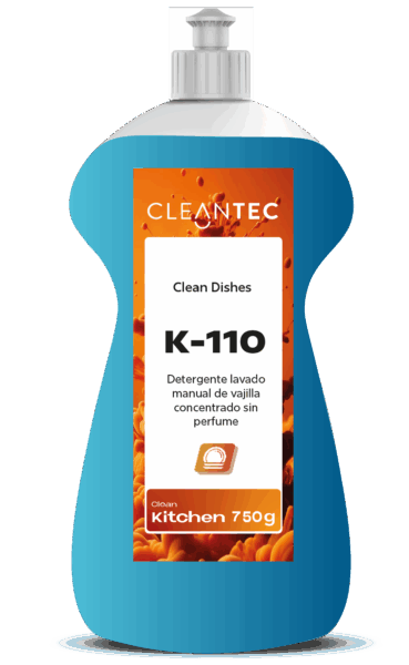 CLEAN KITCHEN DISHES K-110 es un detergente concentrado para el lavado manual de vajilla, especialmente formulado sin perfume ni colorantes, ideal para entornos donde se requiere la máxima neutralidad y seguridad alimentaria. Elimina eficazmente grasa, residuos de alimentos y suciedad general, dejando la vajilla limpia, brillante y sin residuos. Produce una espuma abundante y duradera, incluso en aguas frías. Recomendado para cocinas industriales, obradores, hospitales y colectividades con exigencias higiénico-sanitarias específicas. Venta exclusiva para profesionales. Producto de uso profesional, no apto para uso doméstico.