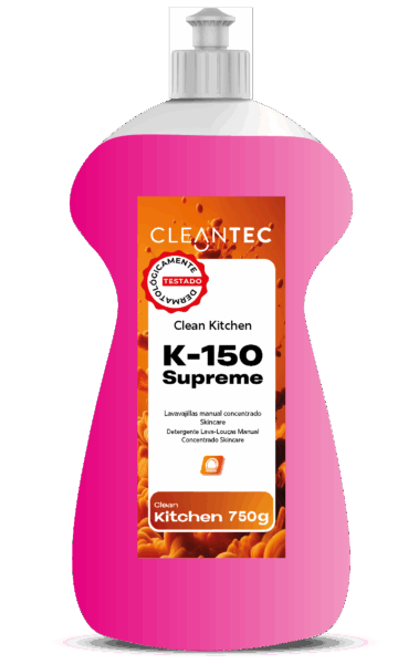 CLEAN KITCHEN DISHES K-150 SUPREME es un detergente espumante para lavado manual de vajilla y utensilios, formulado para uso intensivo en cocinas profesionales. Su espuma densa y persistente facilita la eliminación de grasa, restos de alimentos y suciedad incrustada, dejando un acabado brillante y sin residuos. Suave con las manos y efectivo incluso en agua fría, es ideal para lavado manual en restaurantes, comedores industriales, obradores y colectividades. Venta exclusiva para profesionales. Producto de uso profesional, no apto para uso doméstico.