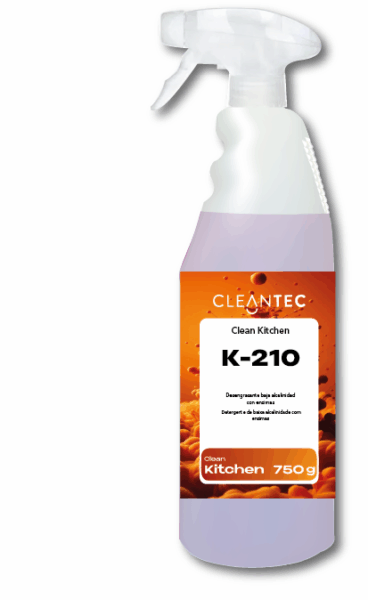 CLEAN KITCHEN K-210 es un desengrasante profesional de baja alcalinidad, formulado para limpiezas delicadas donde se requiere eficacia sin agresividad química. Ideal para superficies sensibles como aluminio, metales blandos y zonas pintadas, elimina eficazmente grasas ligeras, restos orgánicos y suciedad ambiental sin dañar los materiales. Apto para cocinas profesionales, obradores y superficies de preparación alimentaria. Compatible con aplicaciones manuales o por pulverización. Venta exclusiva para profesionales. Producto de uso profesional, no apto para uso doméstico.