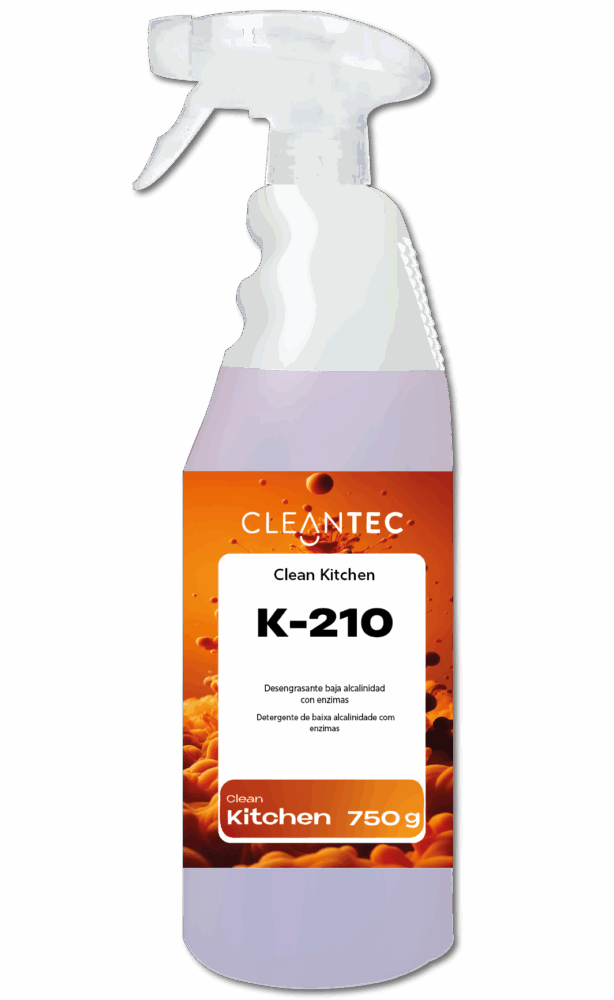 CLEAN KITCHEN K-210 es un desengrasante profesional de baja alcalinidad, formulado para limpiezas delicadas donde se requiere eficacia sin agresividad química. Ideal para superficies sensibles como aluminio, metales blandos y zonas pintadas, elimina eficazmente grasas ligeras, restos orgánicos y suciedad ambiental sin dañar los materiales. Apto para cocinas profesionales, obradores y superficies de preparación alimentaria. Compatible con aplicaciones manuales o por pulverización. Venta exclusiva para profesionales. Producto de uso profesional, no apto para uso doméstico.