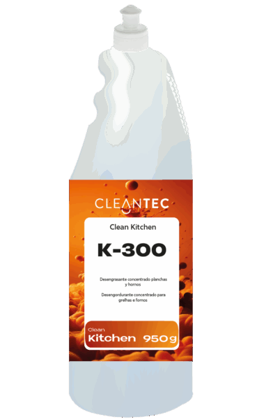CLEAN KITCHEN K-300 es un desengrasante concentrado de alto poder, formulado para eliminar grasas carbonizadas, restos quemados y residuos incrustados en planchas, hornos, freidoras, campanas extractoras y superficies sometidas a altas temperaturas. Su fórmula alcalina actúa de forma rápida y eficaz, disolviendo la grasa sin necesidad de frotar intensamente. Ideal para limpiezas profundas en cocinas industriales, restaurantes y obradores. Aplicación recomendada con pulverizador o brocha en caliente o templado. Venta exclusiva para profesionales. Producto de uso profesional, no apto para uso doméstico.