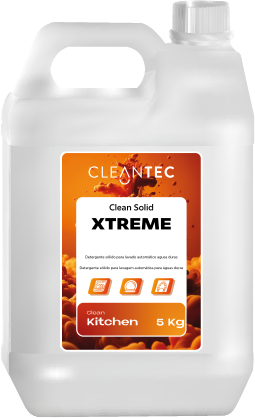 CLEAN KITCHEN SOLID XTREME es un detergente sólido de alto rendimiento, formulado para lavado automático de vajilla y cristalería en aguas duras. Su fórmula alcalina concentrada disuelve eficazmente grasa, proteínas y residuos difíciles, evitando incrustaciones calcáreas incluso en condiciones de elevada dureza del agua. Ideal para cocinas profesionales que utilizan sistemas de dosificación sólida automatizada, ofrece un uso seguro, limpio y controlado. Proporciona resultados impecables, reduce el consumo de producto y optimiza la eficiencia operativa. Venta exclusiva para profesionales. Producto de uso profesional, no apto para uso doméstico.