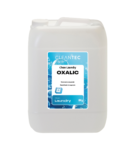 CLEAN LAUNDRY OXALIC es un desincrustante ácido profesional, formulado específicamente para el tratamiento de manchas fijadas de óxido, minerales y residuos metálicos en tejidos. Su contenido en ácido oxálico actúa de forma rápida y eficaz, penetrando en las fibras para disolver las incrustaciones sin dañar los materiales. Ideal como tratamiento previo o complemento en ciclos de lavado para lavanderías industriales, autoservicio, hospitales y colectividades. Apto para algodón, poliéster y mezclas. Venta exclusiva para profesionales. Producto de uso profesional, no apto para uso doméstico.