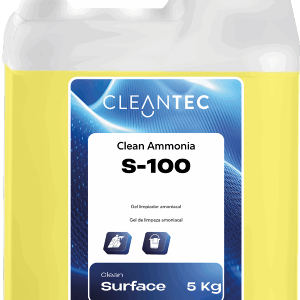 CLEAN AMMONIA S-100 es un gel limpiador amoniacal de alto poder desengrasante, formulado para la limpieza profunda de superficies lavables en entornos profesionales. Su textura en gel mejora la adherencia a las superficies, aumentando el tiempo de contacto y la eficacia en la eliminación de grasas, suciedad incrustada y restos orgánicos. Ideal para cocinas industriales, baños, azulejos, fregaderos, suelos y mobiliario de trabajo. Deja una sensación de frescura y limpieza intensa. Venta exclusiva para profesionales. Producto de uso profesional, no apto para uso doméstico.