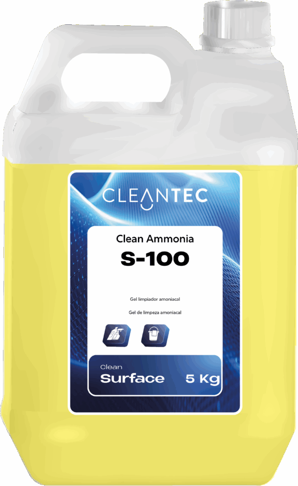 CLEAN AMMONIA S-100 es un gel limpiador amoniacal de alto poder desengrasante, formulado para la limpieza profunda de superficies lavables en entornos profesionales. Su textura en gel mejora la adherencia a las superficies, aumentando el tiempo de contacto y la eficacia en la eliminación de grasas, suciedad incrustada y restos orgánicos. Ideal para cocinas industriales, baños, azulejos, fregaderos, suelos y mobiliario de trabajo. Deja una sensación de frescura y limpieza intensa. Venta exclusiva para profesionales. Producto de uso profesional, no apto para uso doméstico.