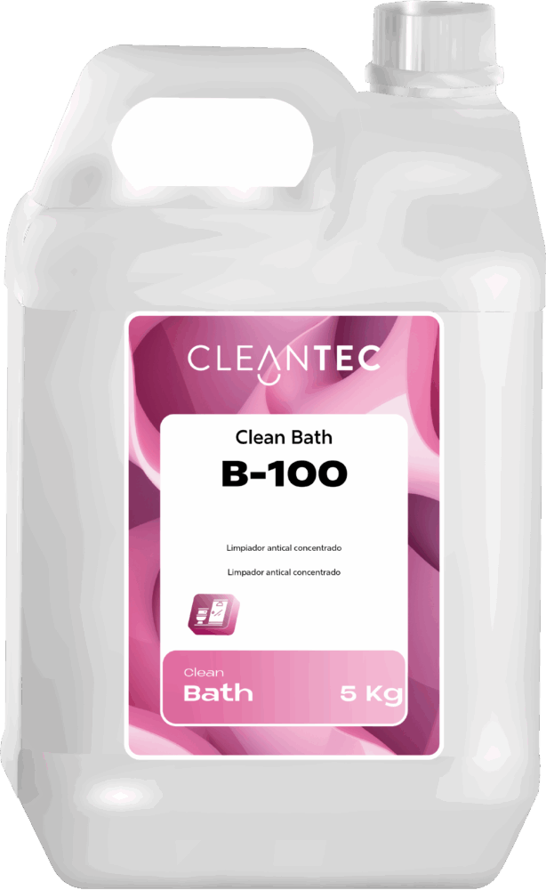 CLEAN BATH B-100 es un limpiador antical de uso profesional, diseñado para la limpieza diaria de baños, mamparas, griferías y otras superficies expuestas a la humedad y acumulación de cal. Su fórmula especializada actúa de forma rápida y eficaz, eliminando restos de cal y jabón sin dañar los materiales tratados. Ideal para mantener los espacios brillantes, limpios y libres de marcas. Aporta un acabado reluciente y fresco, adecuado para entornos exigentes que requieren una higiene constante. Venta exclusiva para profesionales. Producto de uso profesional, no apto para uso doméstico.
