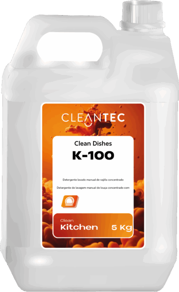 CLEAN KITCHEN DISHES K-100 es un detergente concentrado para lavado manual de vajilla, con efecto higienizante y alto poder desengrasante. Formulado para eliminar eficazmente restos de grasa, almidón y residuos orgánicos, incluso en agua fría, dejando vajilla, utensilios y cristalería limpios, brillantes y sin residuos. Genera una espuma densa y duradera, ideal para uso intensivo en cocinas profesionales. Su fórmula incluye agentes higienizantes que refuerzan la limpieza en ambientes alimentarios. Venta exclusiva para profesionales. Producto de uso profesional, no apto para uso doméstico.