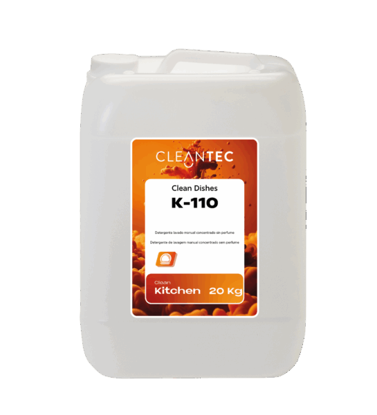 CLEAN KITCHEN DISHES K-110 es un detergente concentrado para el lavado manual de vajilla, especialmente formulado sin perfume ni colorantes, ideal para entornos donde se requiere la máxima neutralidad y seguridad alimentaria. Elimina eficazmente grasa, residuos de alimentos y suciedad general, dejando la vajilla limpia, brillante y sin residuos. Produce una espuma abundante y duradera, incluso en aguas frías. Recomendado para cocinas industriales, obradores, hospitales y colectividades con exigencias higiénico-sanitarias específicas. Venta exclusiva para profesionales. Producto de uso profesional, no apto para uso doméstico.
