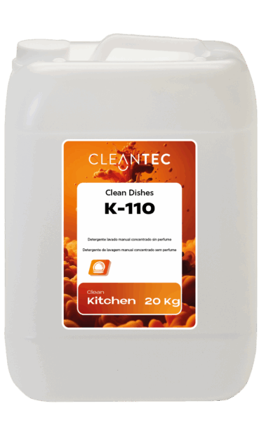 CLEAN KITCHEN DISHES K-110 es un detergente concentrado para el lavado manual de vajilla, especialmente formulado sin perfume ni colorantes, ideal para entornos donde se requiere la máxima neutralidad y seguridad alimentaria. Elimina eficazmente grasa, residuos de alimentos y suciedad general, dejando la vajilla limpia, brillante y sin residuos. Produce una espuma abundante y duradera, incluso en aguas frías. Recomendado para cocinas industriales, obradores, hospitales y colectividades con exigencias higiénico-sanitarias específicas. Venta exclusiva para profesionales. Producto de uso profesional, no apto para uso doméstico.