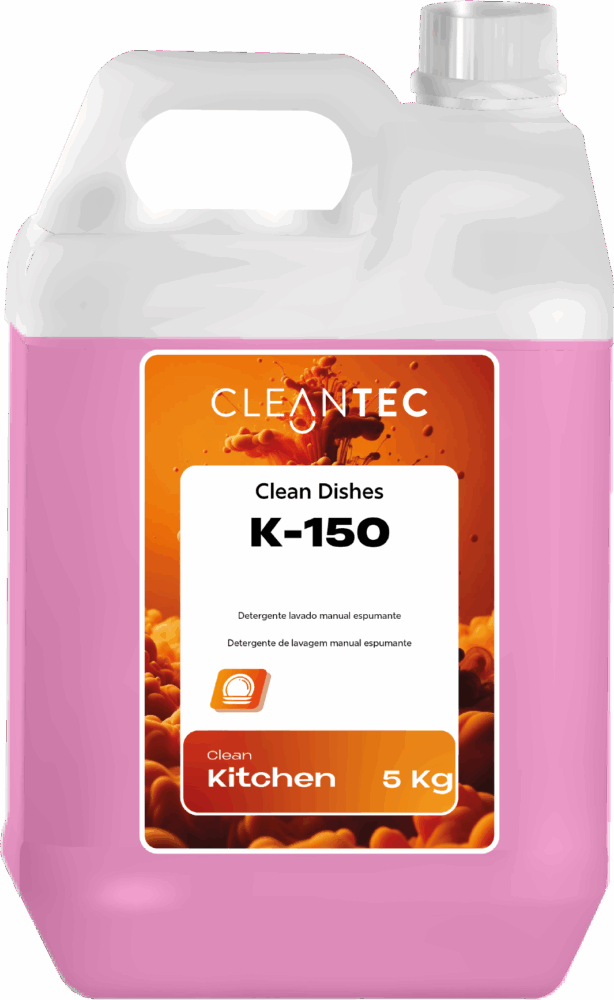 CLEAN KITCHEN DISHES K-150 SUPREME es un detergente espumante para lavado manual de vajilla y utensilios, formulado para uso intensivo en cocinas profesionales. Su espuma densa y persistente facilita la eliminación de grasa, restos de alimentos y suciedad incrustada, dejando un acabado brillante y sin residuos. Suave con las manos y efectivo incluso en agua fría, es ideal para lavado manual en restaurantes, comedores industriales, obradores y colectividades. Venta exclusiva para profesionales. Producto de uso profesional, no apto para uso doméstico.