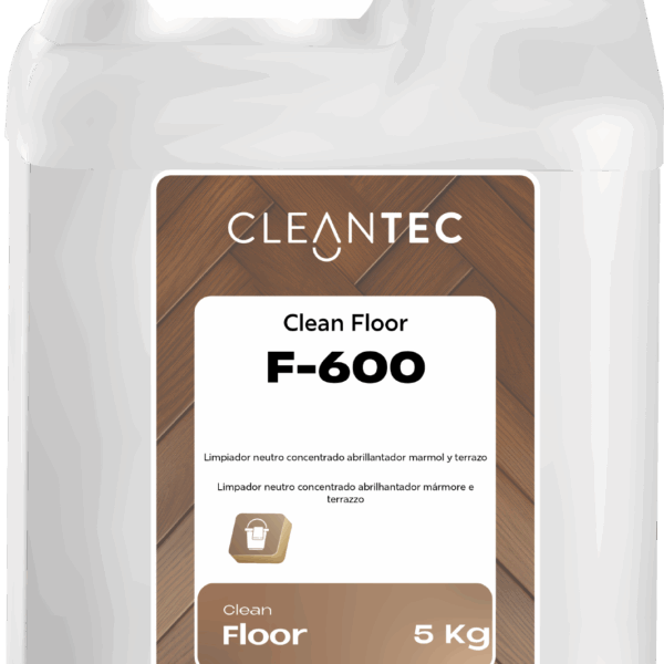 CLEAN FLOOR F-600 es un limpiador neutro concentrado con efecto abrillantador, especialmente formulado para el mantenimiento de suelos delicados como mármol, terrazo y superficies calcáreas. Limpia eficazmente sin agredir el material, realzando su brillo natural y dejando un acabado uniforme y elegante. Ideal para uso frecuente en hoteles, oficinas, clínicas y espacios donde se requiere una imagen impecable. Compatible con sistemas de fregado manual y automático. Venta exclusiva para profesionales. Producto de uso profesional, no apto para uso doméstico.