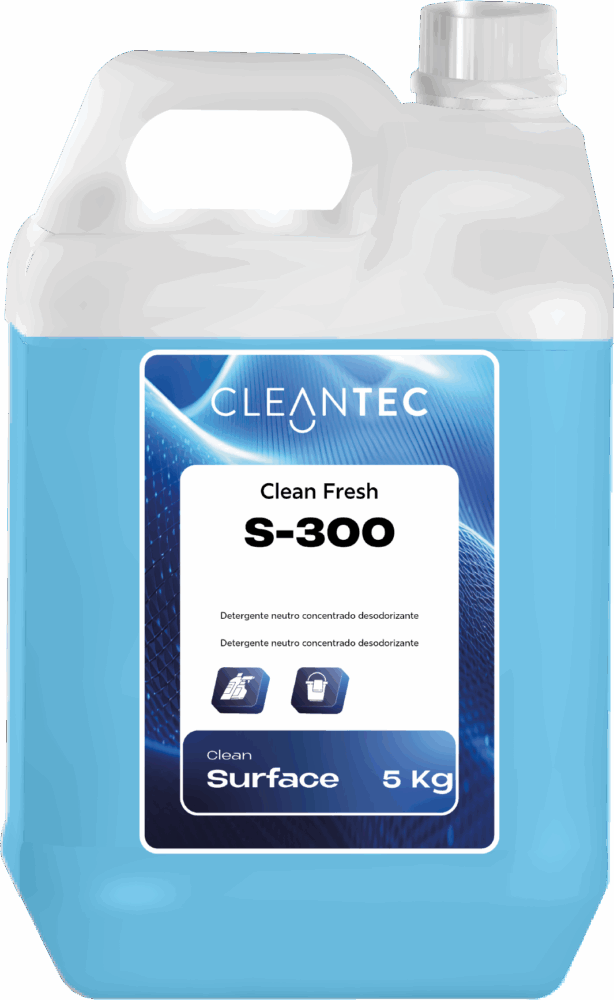CLEAN FRESH S-300 es un detergente neutro concentrado con acción desodorizante, formulado para la limpieza general de superficies lavables dejando un ambiente fresco y agradable. Elimina eficazmente suciedad ligera, restos orgánicos y malos olores, sin dañar materiales delicados como mármol, cerámica, vinilo, acero inoxidable o madera barnizada. Ideal para oficinas, centros educativos, instalaciones deportivas, hostelería y zonas comunes de alto tránsito. Su uso regular contribuye a mantener una sensación constante de higiene y bienestar. Venta exclusiva para profesionales. Producto de uso profesional, no apto para uso doméstico.