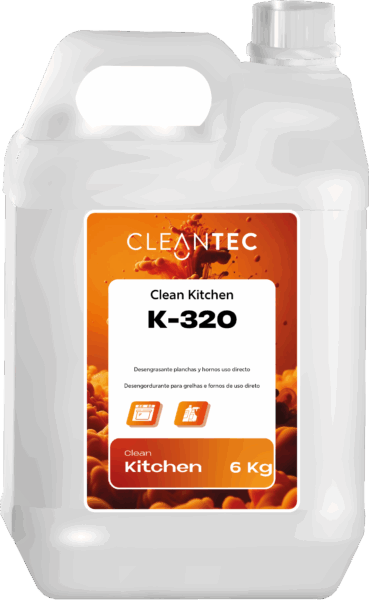 CLEAN KITCHEN K-320 es un desengrasante de uso directo, especialmente formulado para la limpieza rápida y eficaz de planchas, hornos, freidoras y superficies muy sucias sin necesidad de dilución. Su potente acción alcalina disuelve grasas carbonizadas y residuos cocinados, incluso en superficies calientes, restaurando el brillo original del acero. Ideal para limpiezas diarias en cocinas profesionales, restaurantes y colectividades con alta rotación. Aplicación directa con pulverizador o brocha. Venta exclusiva para profesionales. Producto de uso profesional, no apto para uso doméstico.