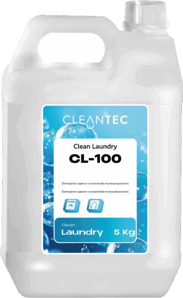 CLEAN LAUNDRY CL-100 es un detergente líquido superior, concentrado y monocomponente, diseñado para lavanderías profesionales y autoservicio que buscan la máxima eficacia en un solo producto. Su fórmula avanzada elimina todo tipo de suciedad —orgánica, grasa y pigmentaria— sin necesidad de complementos adicionales, cuidando las fibras y respetando los colores. Eficaz incluso en agua fría y ciclos cortos. Ideal para hoteles, colectividades, residencias y lavanderías con alta rotación. Venta exclusiva para profesionales. Producto de uso profesional, no apto para uso doméstico.