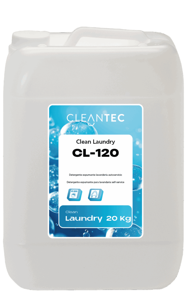 CLEAN LAUNDRY CL-120 es un detergente espumante concentrado, formulado específicamente para lavanderías autoservicio y colectividades. Combina poder desengrasante y acción perfumante, garantizando una limpieza profunda en todo tipo de prendas, incluso en ciclos cortos. Su espuma controlada protege los tejidos durante el lavado, respetando colores y fibras. Ideal para ropa de uso diario, mantelería y uniformes. Compatible con aguas de distintas durezas y programas automáticos. Venta exclusiva para profesionales. Producto de uso profesional, no apto para uso doméstico.