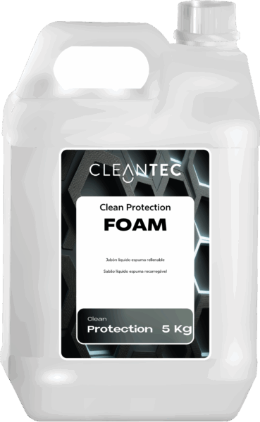 CLEAN PROTECTION FOAM es un jabón líquido formulado para dispensadores de espuma rellenables, ideal para la higiene frecuente de manos en entornos profesionales. Su fórmula genera una espuma densa y cremosa que limpia suavemente sin resecar la piel, favoreciendo el uso continuado gracias a su textura agradable y su eficacia limpiadora. Recomendado para oficinas, centros educativos, instalaciones deportivas, colectividades y espacios de alta rotación. Venta exclusiva para profesionales. Producto de uso profesional, no apto para uso doméstico.
