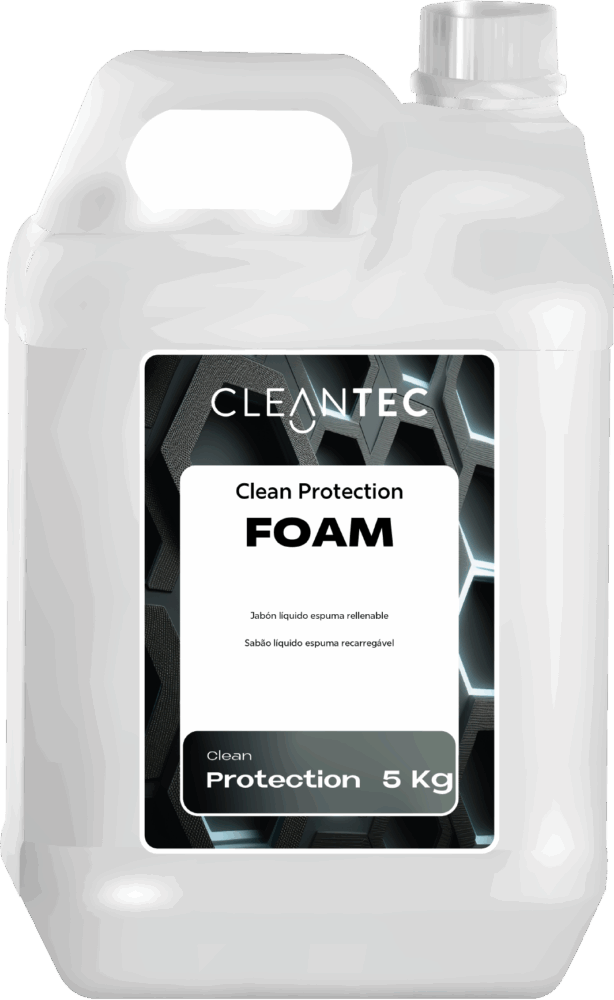 CLEAN PROTECTION FOAM es un jabón líquido formulado para dispensadores de espuma rellenables, ideal para la higiene frecuente de manos en entornos profesionales. Su fórmula genera una espuma densa y cremosa que limpia suavemente sin resecar la piel, favoreciendo el uso continuado gracias a su textura agradable y su eficacia limpiadora. Recomendado para oficinas, centros educativos, instalaciones deportivas, colectividades y espacios de alta rotación. Venta exclusiva para profesionales. Producto de uso profesional, no apto para uso doméstico.