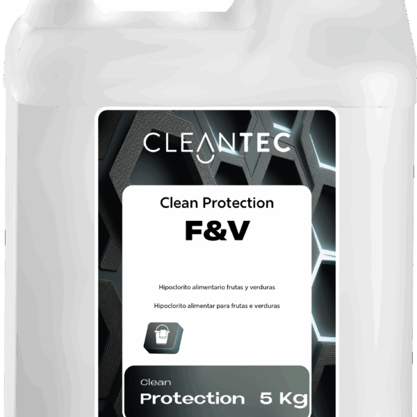 CLEAN F&V es un hipoclorito sódico alimentario, especialmente formulado para la desinfección de frutas, verduras y superficies en contacto con alimentos. Garantiza una higiene segura en productos frescos, eliminando eficazmente bacterias, hongos, virus y otros microorganismos patógenos, sin dejar residuos nocivos cuando se emplea según las instrucciones de uso. Indicado para cocinas industriales, colectividades, supermercados, industria alimentaria y comedores escolares. Producto autorizado para uso en la industria alimentaria bajo condiciones controladas. Venta exclusiva para profesionales. Producto de uso profesional, no apto para uso doméstico.