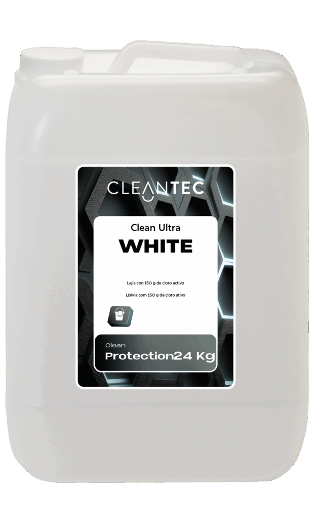 CLEAN ULTRA WHITE es una lejía profesional de alta concentración, formulada con 150 g de cloro activo por litro para garantizar una acción desinfectante, blanqueante y desodorizante eficaz en entornos que requieren máxima higiene. Elimina microorganismos, manchas orgánicas y malos olores en superficies, tejidos blancos resistentes y sistemas de saneamiento. Ideal para su uso en lavanderías, cocinas industriales, colectividades, instalaciones sanitarias e industria alimentaria. Venta exclusiva para profesionales. Producto de uso profesional, no apto para uso doméstico.