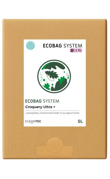 ECOBAG SYSTEM XL CROQUERY ULTRA+ es un lavavajillas manual ultraconcentrado, formulado para producir una espuma densa y duradera, ideal para el lavado de vajilla en entornos profesionales. Su fórmula actúa de forma eficaz sobre grasas, restos de comida y suciedad incrustada, dejando la vajilla con un acabado limpio y brillante. El sistema ECOBAG asegura una dosificación eficiente y sostenible. Venta exclusiva para profesionales. Producto de uso profesional, no apto para uso doméstico.