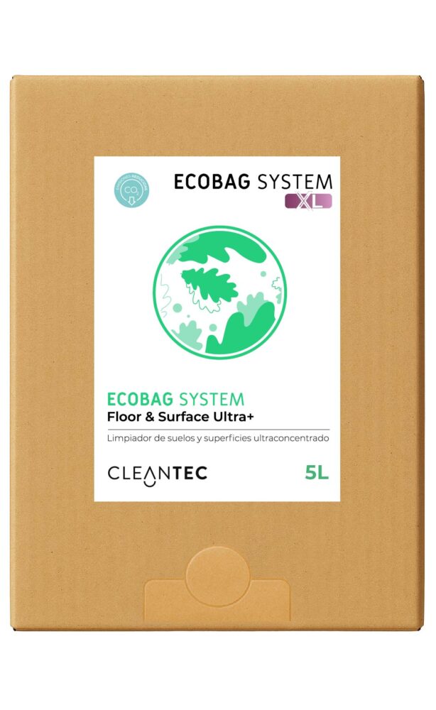 ECOBAG SYSTEM XL FLOOR & SURFACE ULTRA+ es un limpiador multiusos ultraconcentrado, formulado para la limpieza diaria de suelos y superficies lavables. Elimina suciedad general, grasa ligera y manchas, dejando un acabado limpio y sin residuos. Ideal para su uso en oficinas, cocinas, hoteles y centros educativos. El sistema ECOBAG permite una dosificación limpia, precisa y sostenible. Venta exclusiva para profesionales. Producto de uso profesional, no apto para uso doméstico.