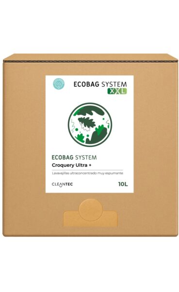 ECOBAG SYSTEM XXL CROQUERY ULTRA+ es un lavavajillas manual ultraconcentrado, formulado para producir una espuma densa y duradera, ideal para el lavado de vajilla en entornos profesionales. Su fórmula actúa de forma eficaz sobre grasas, restos de comida y suciedad incrustada, dejando la vajilla con un acabado limpio y brillante. El sistema ECOBAG asegura una dosificación eficiente y sostenible. Venta exclusiva para profesionales. Producto de uso profesional, no apto para uso doméstico.