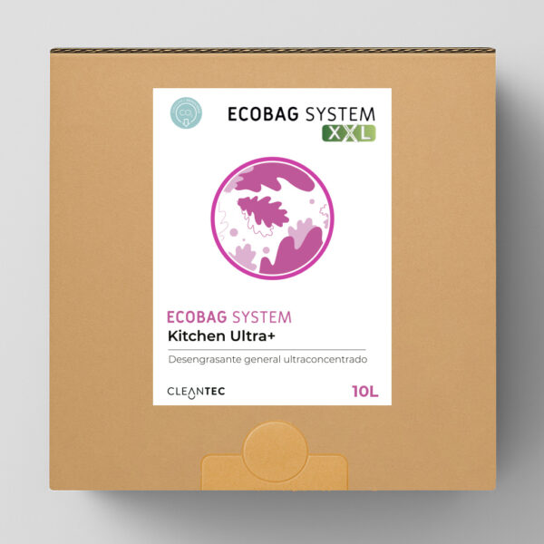 ECOBAG SYSTEM XXL KITCHEN ULTRA+ es un desengrasante ultra concentrado de uso general, formulado para eliminar grasa y residuos orgánicos en cocinas industriales, utensilios, superficies de trabajo y equipos de cocina. Su acción desengrasante actúa rápidamente, facilitando la limpieza en entornos de alto rendimiento. Compatible con el sistema ECOBAG, optimiza la dosificación y reduce el desperdicio. Venta exclusiva para profesionales. Producto de uso profesional, no apto para uso doméstico.