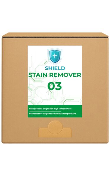 ECOBAG SYSTEM XXL SHIELD STAIN REMOVER 03 es un eliminador de manchas oxigenado diseñado para tratar manchas difíciles a baja temperatura, como vino, jugos, aceites o alimentos. Su fórmula avanzada utiliza peróxido de hidrógeno para disolver y eliminar manchas sin dañar los tejidos, ideal para lavanderías industriales y entornos con altos volúmenes de lavado. Recomendado para aplicaciones de lavado a baja temperatura. Venta exclusiva para profesionales. Producto de uso profesional, no apto para uso doméstico.
