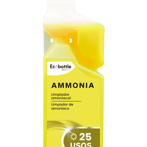 ECOBOTTLE AMMONIA HAND DOSE es un limpiador amoniacal ultra concentrado, especialmente formulado para la limpieza profunda de suelos, paredes, azulejos, encimeras y otras superficies lavables. Gracias a su sistema de dosificación manual, permite un uso preciso y eficiente del producto, optimizando costes y reduciendo el impacto ambiental. Disuelve eficazmente grasas, suciedad incrustada y residuos orgánicos, dejando una sensación de frescor e higiene duradera. Su envase rellenable contribuye a una limpieza profesional más sostenible. Venta exclusiva para profesionales. Producto de uso profesional, no apto para uso doméstico.