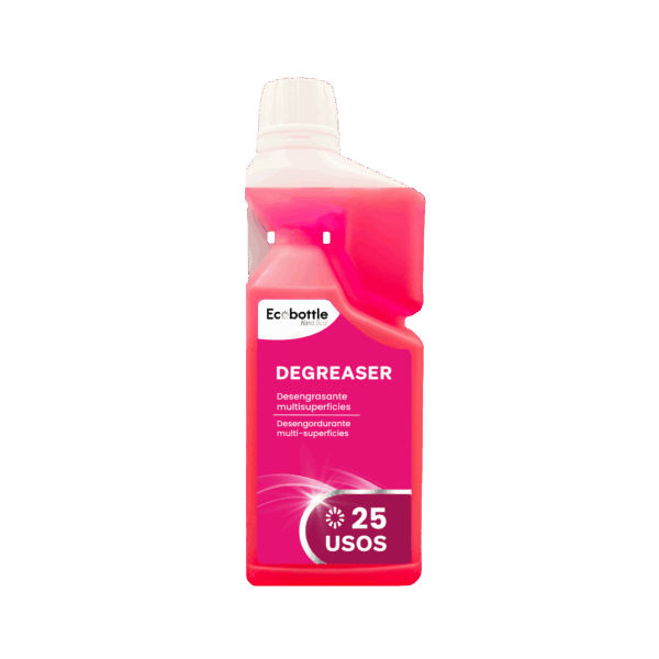 ECOBOTTLE DEGREASER HAND DOSE es un desengrasante ultra concentrado de uso profesional, formulado para la eliminación eficaz de grasas, aceites, restos orgánicos y suciedad difícil en todo tipo de superficies lavables. Su sistema de dosificación manual incorporado permite medir con precisión cada uso, reduciendo desperdicios y maximizando el rendimiento del producto. Ideal para cocinas, talleres, maquinaria, mobiliario y zonas de manipulación alimentaria. El envase rellenable facilita una limpieza sostenible y rentable. Venta exclusiva para profesionales. Producto de uso profesional, no apto para uso doméstico.